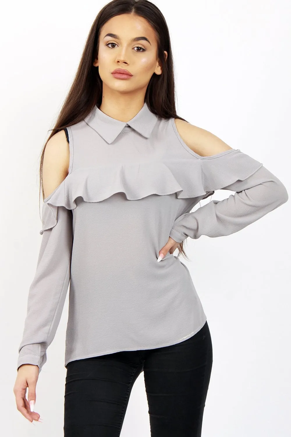 Long Sleeves Cold Shoulder Blouse Top