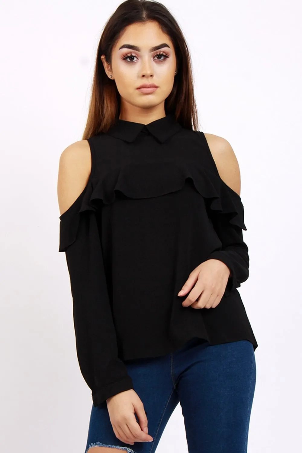 Long Sleeves Cold Shoulder Blouse Top