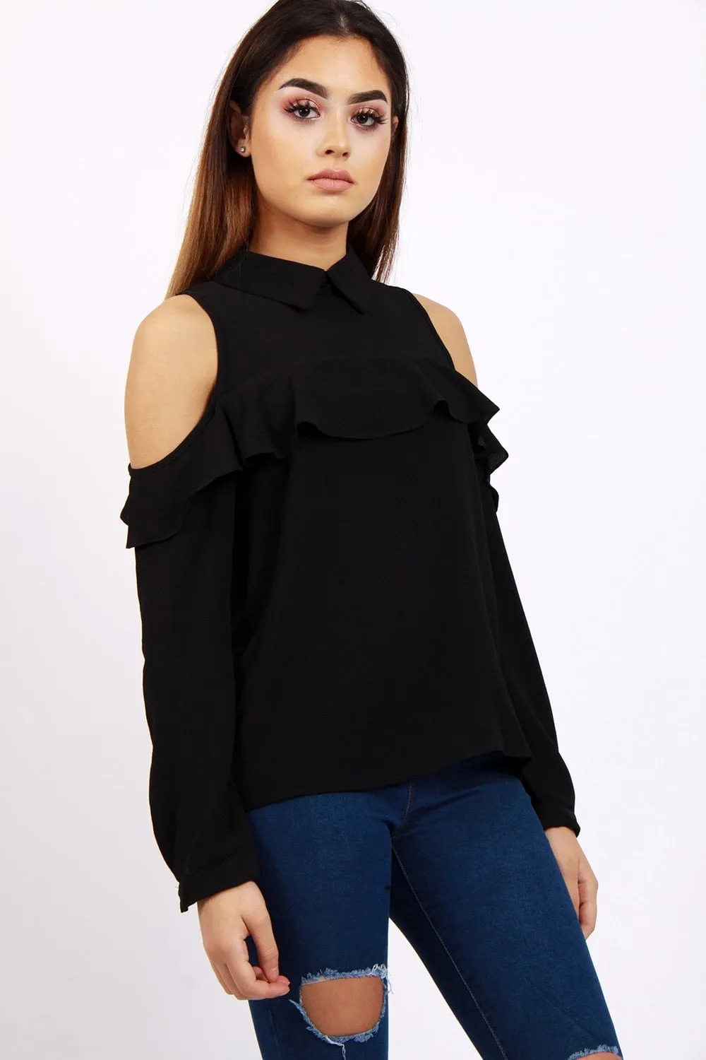 Long Sleeves Cold Shoulder Blouse Top