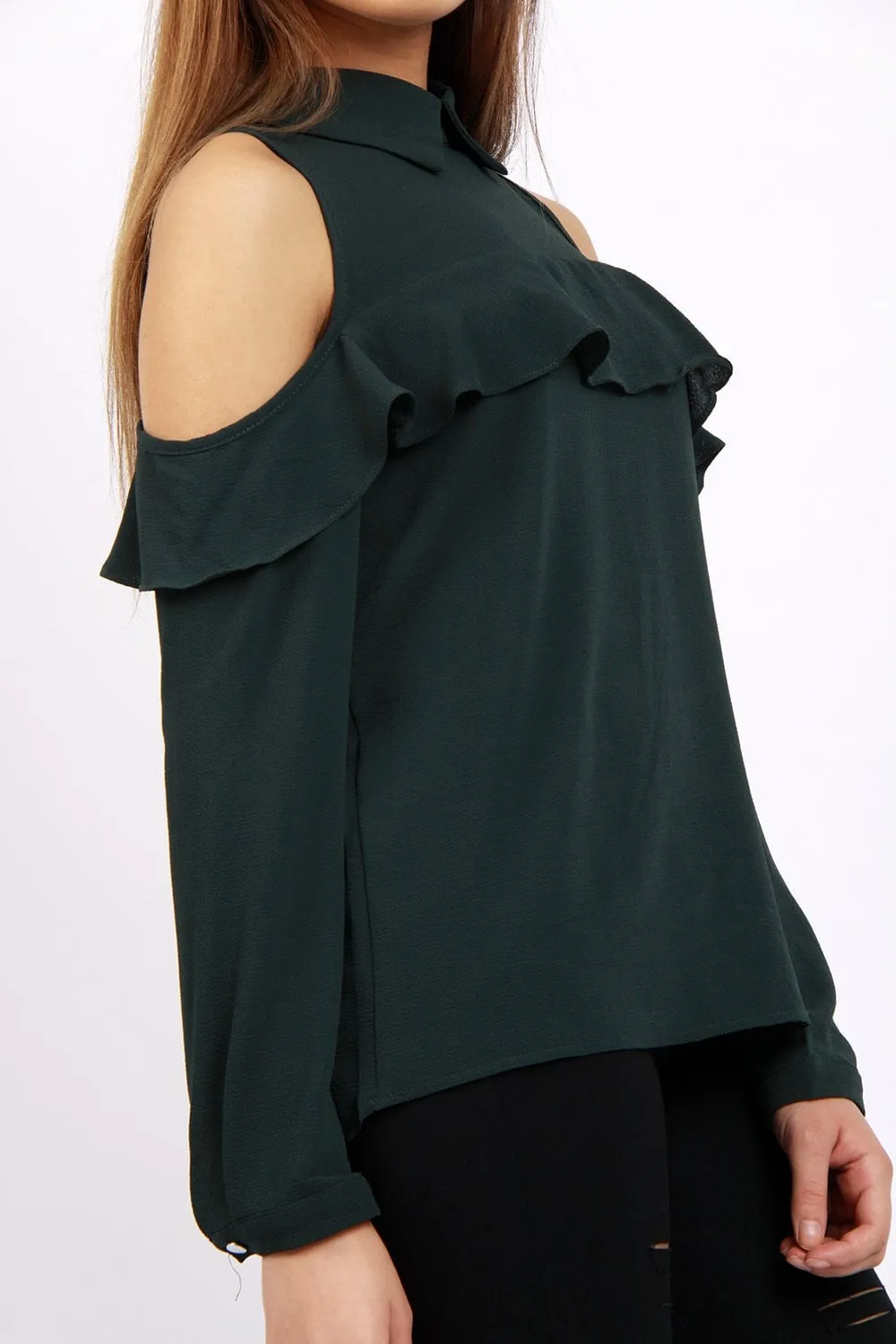 Long Sleeves Cold Shoulder Blouse Top