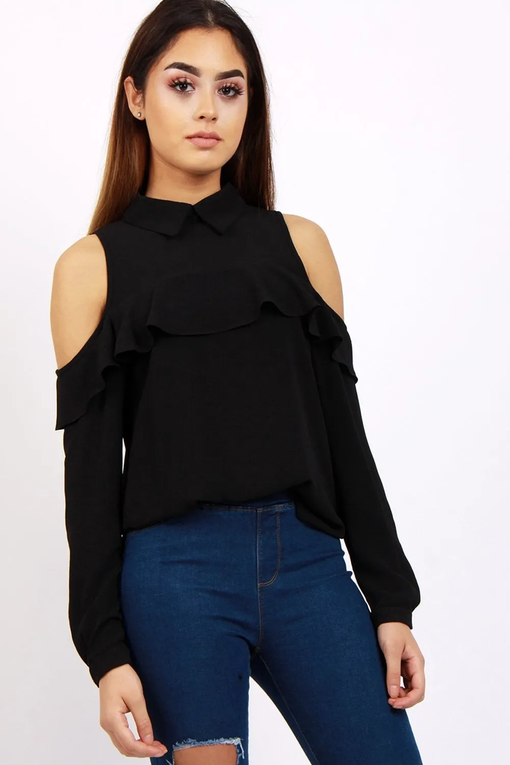 Long Sleeves Cold Shoulder Blouse Top