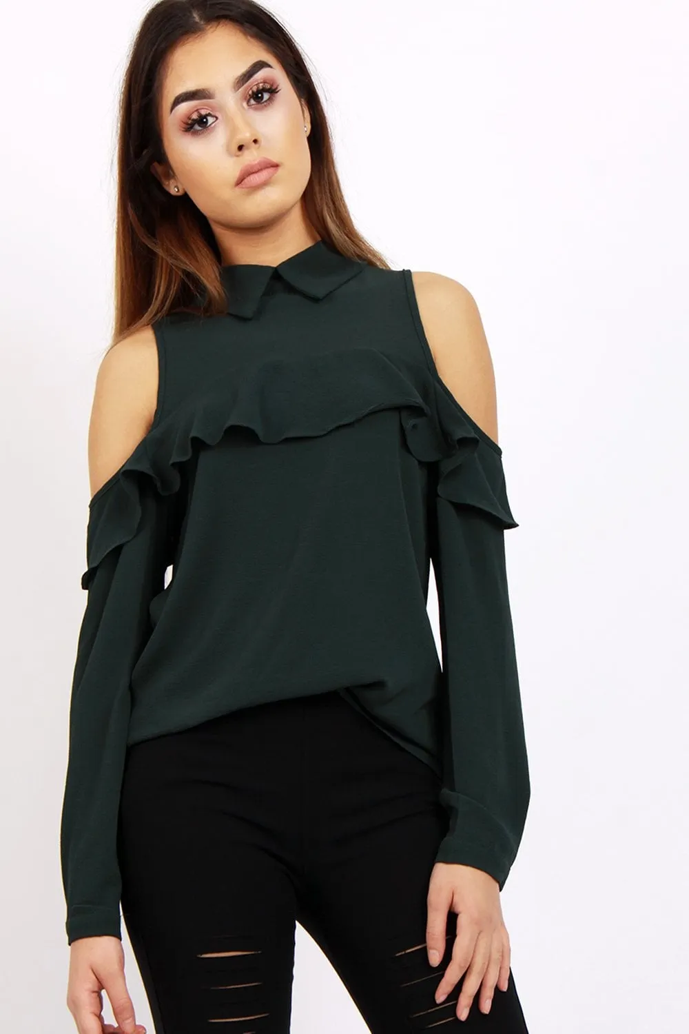 Long Sleeves Cold Shoulder Blouse Top