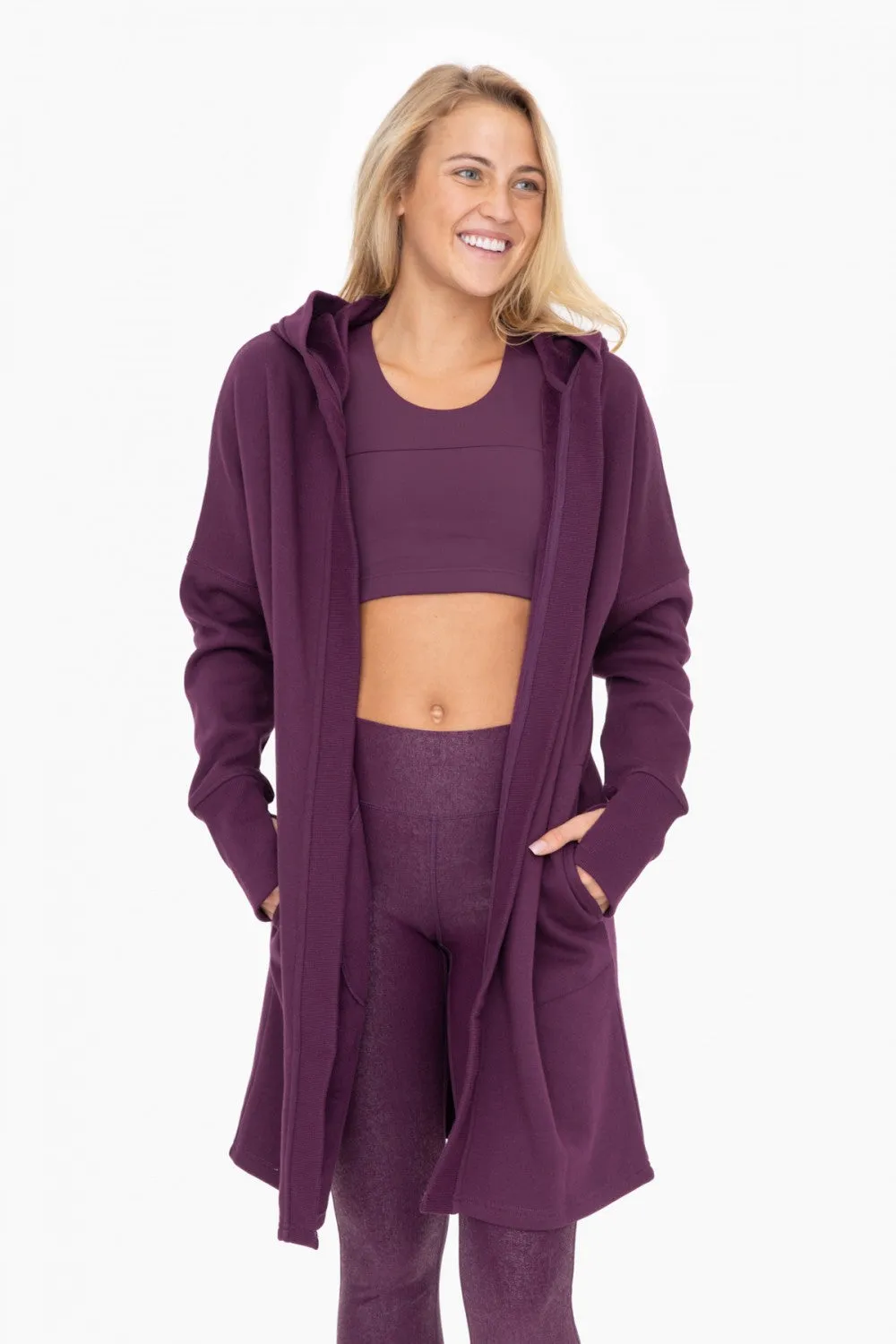 Longline Hoodie Cardigan with Fleece Lining