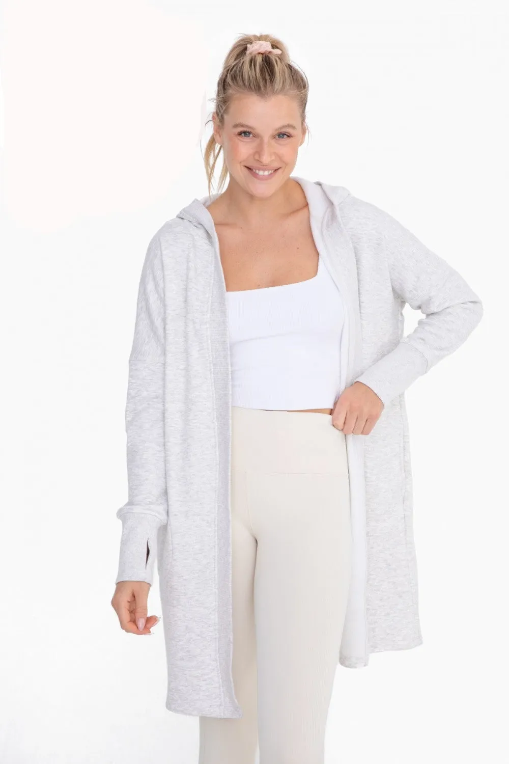 Longline Hoodie Cardigan with Fleece Lining