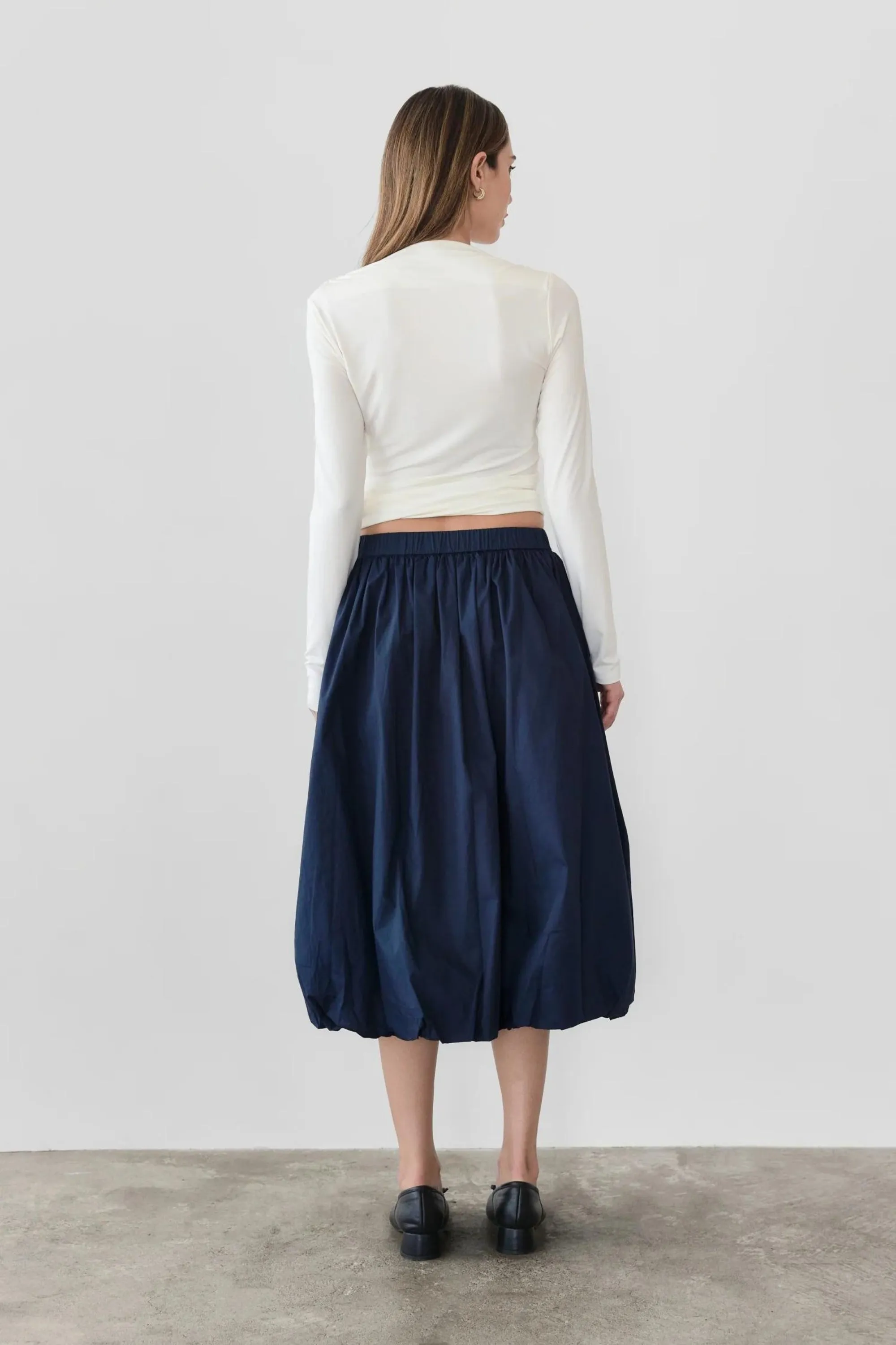 Marie Midi Bubble Skirt in Navy Blue