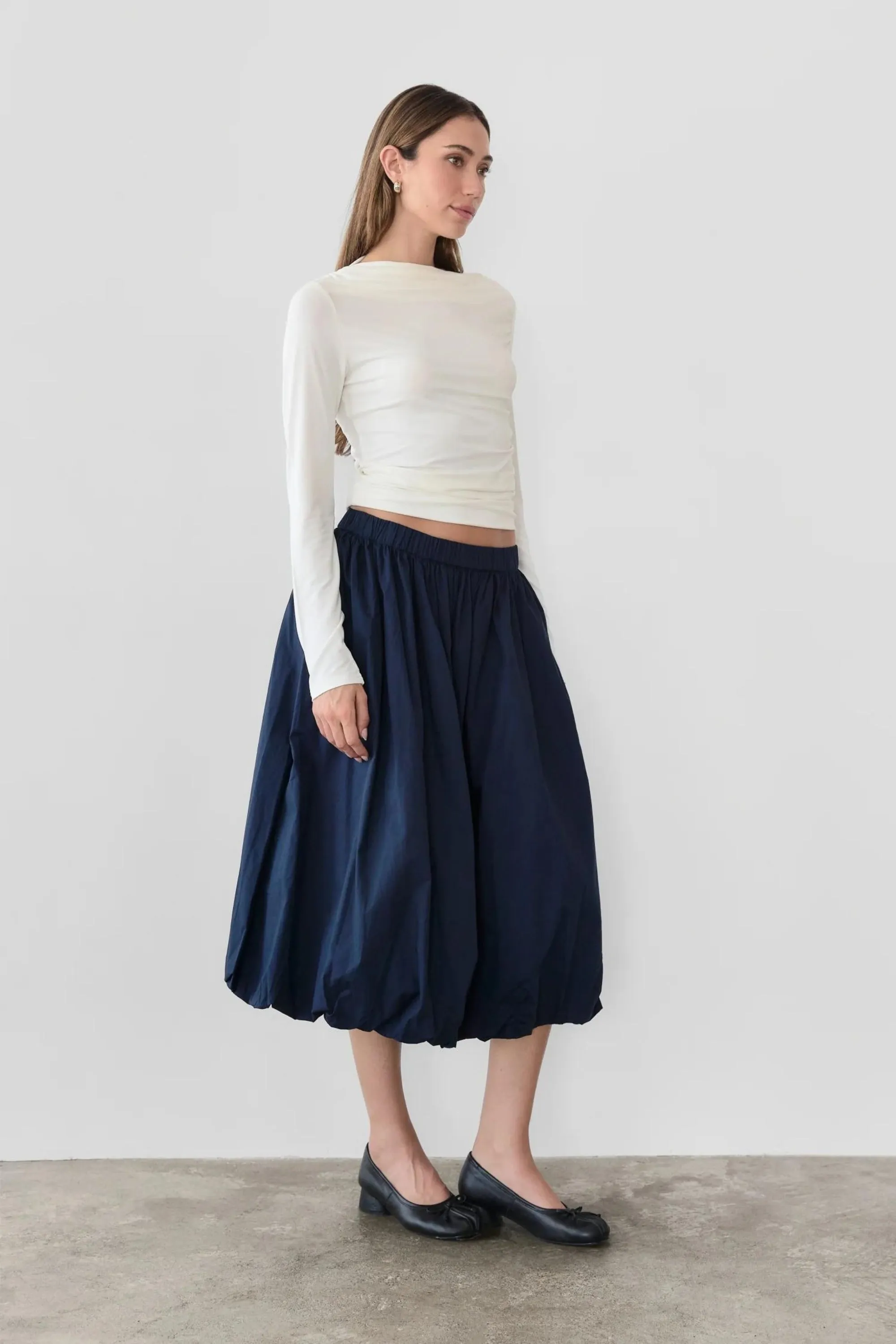 Marie Midi Bubble Skirt in Navy Blue