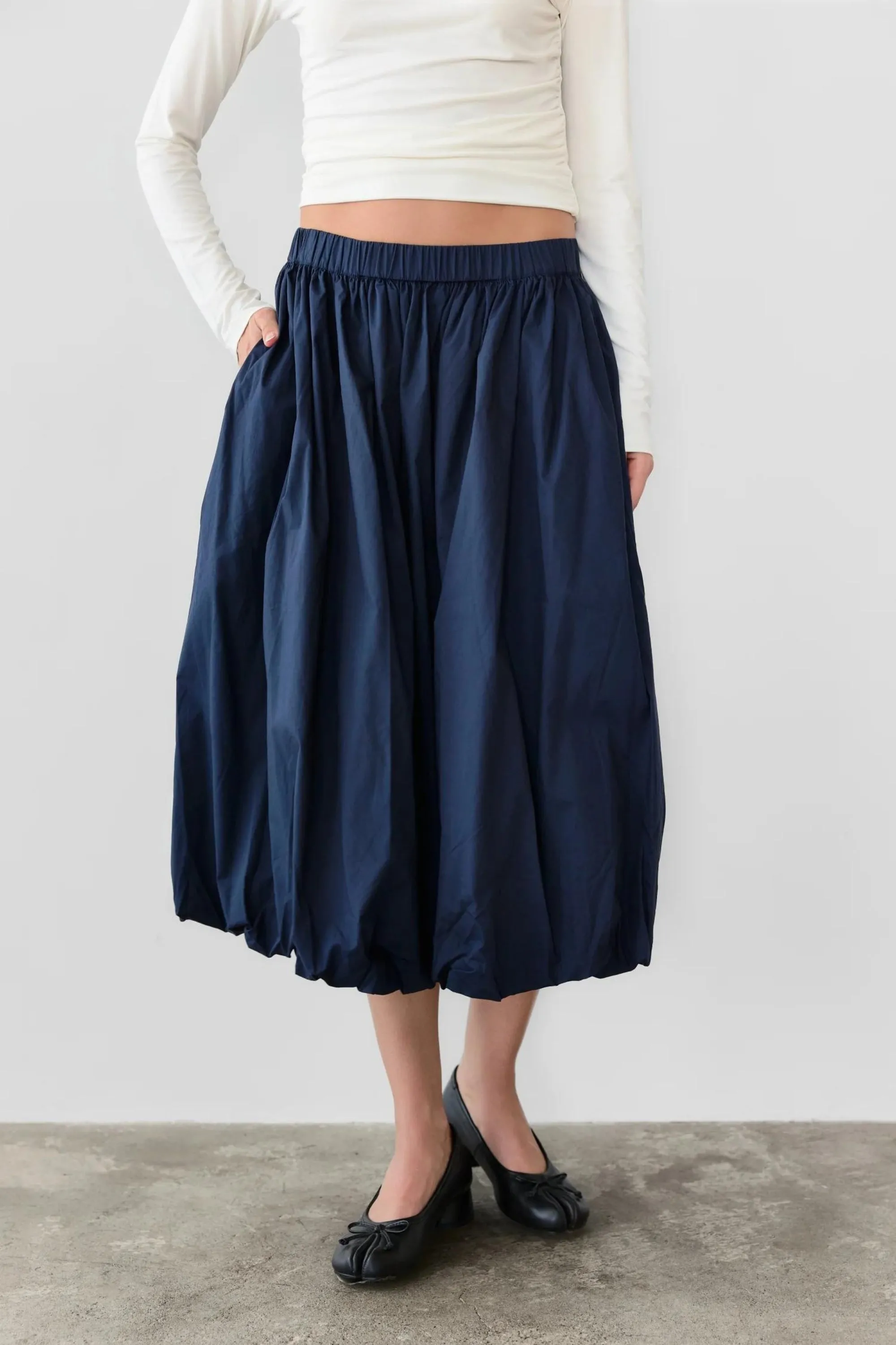 Marie Midi Bubble Skirt in Navy Blue