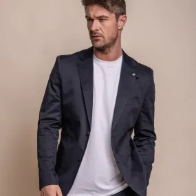 Mario Half-Lined Navy Cotton Blazer