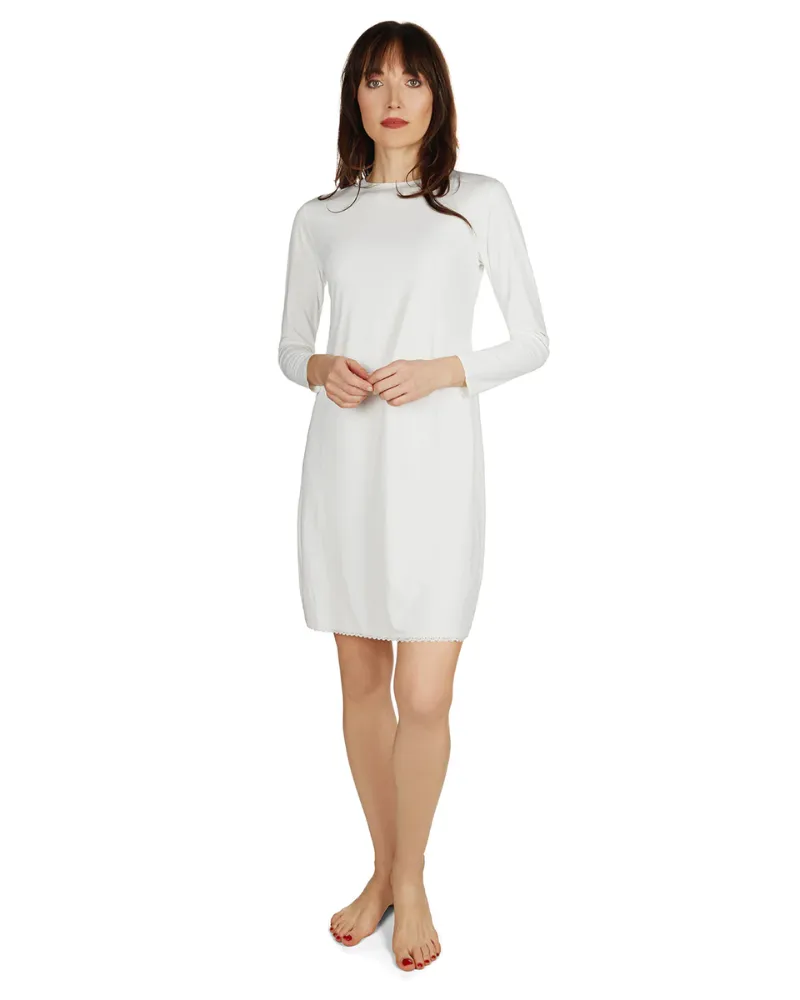 Me Moi White Bonded Long Sleeve Shell Dress 38"