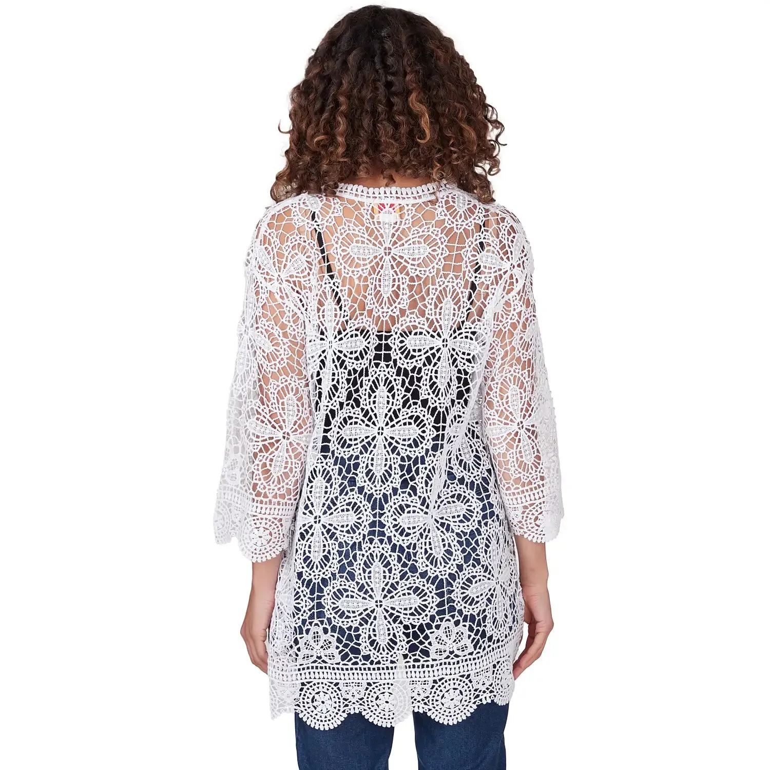 Medallion Lace Cotton Cardigan White  - Ruby Rd