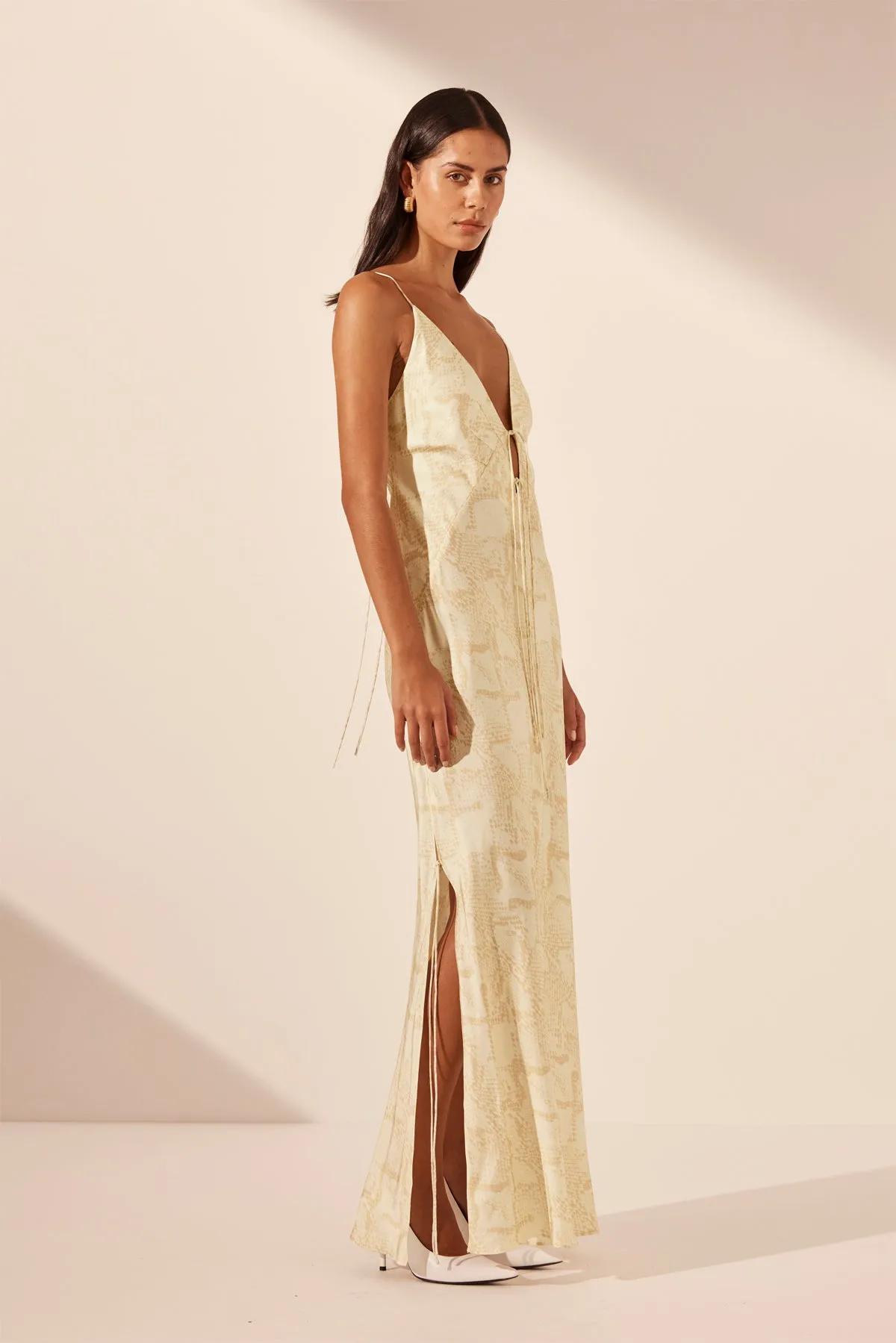 MEDINA PLUNGED SLIP TIE MAXI DRESS