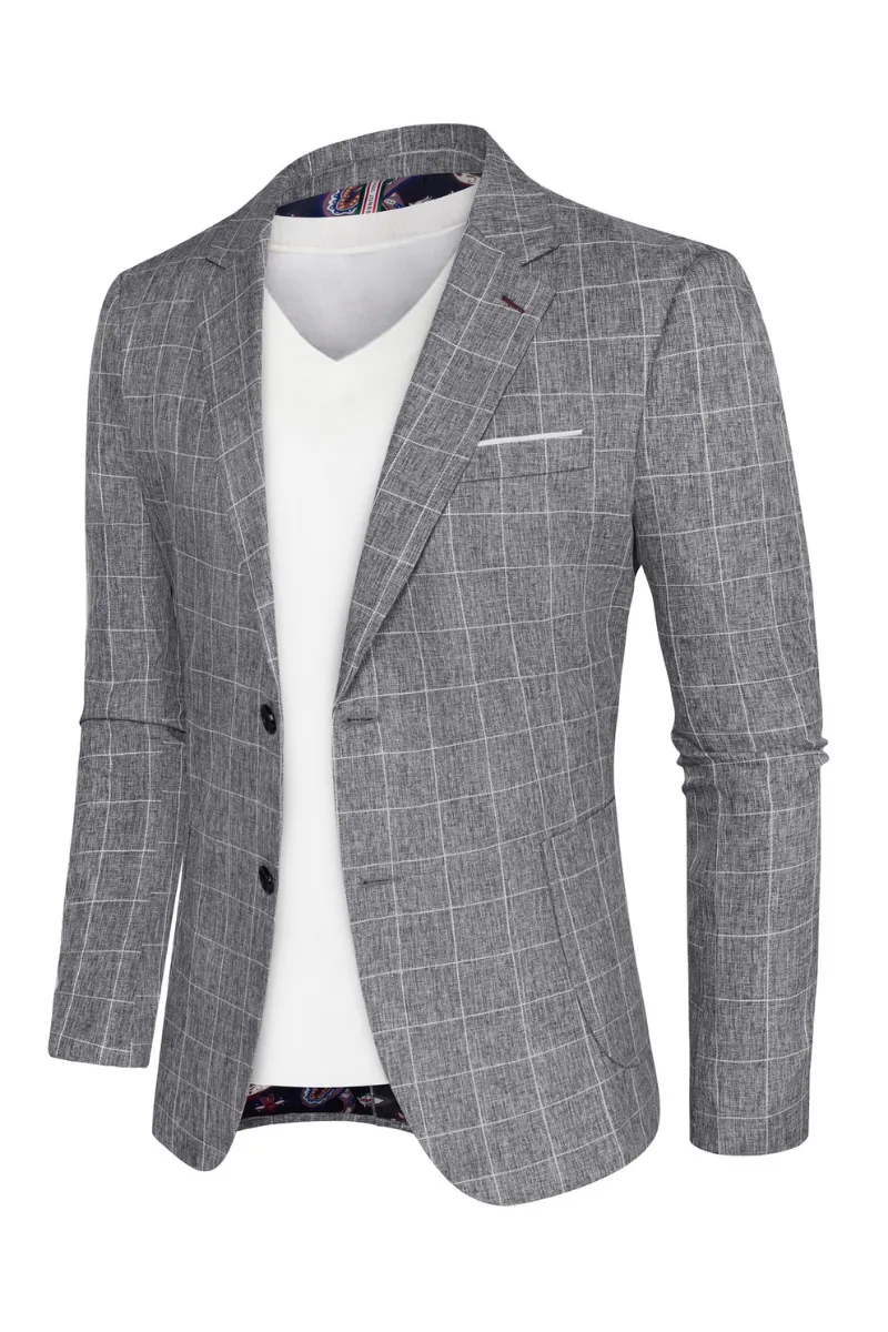 Men Basic Blazer Coat Casual Notch Lapel Two-Button Suit Coat