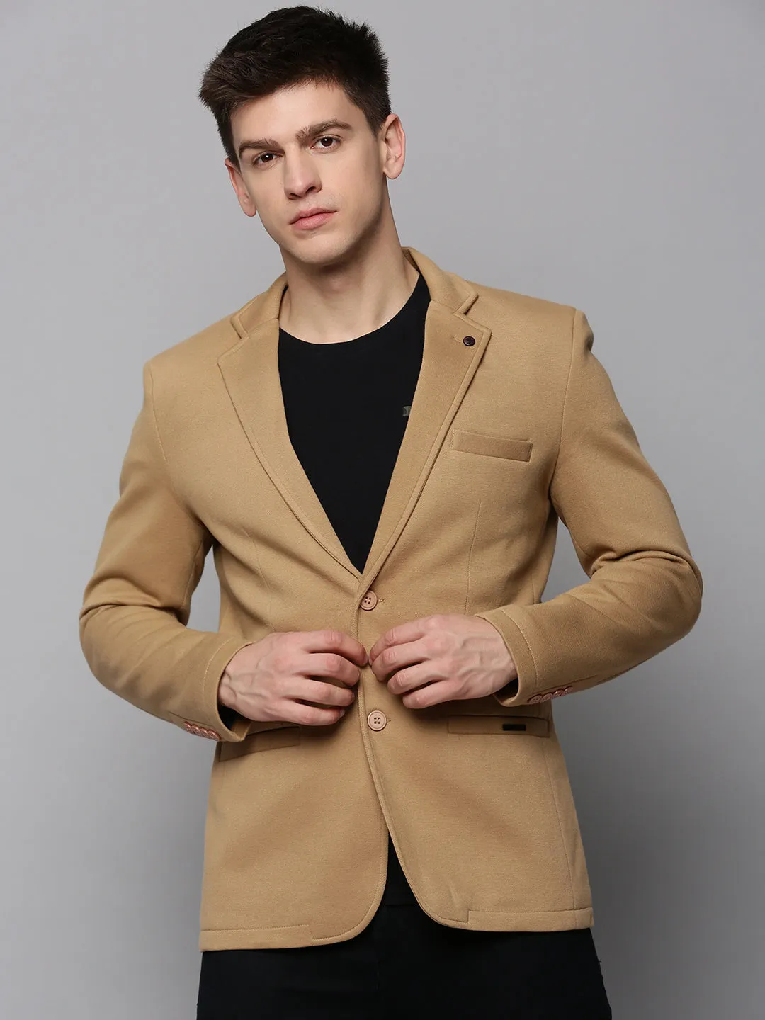 Men Beige Solid Blazer