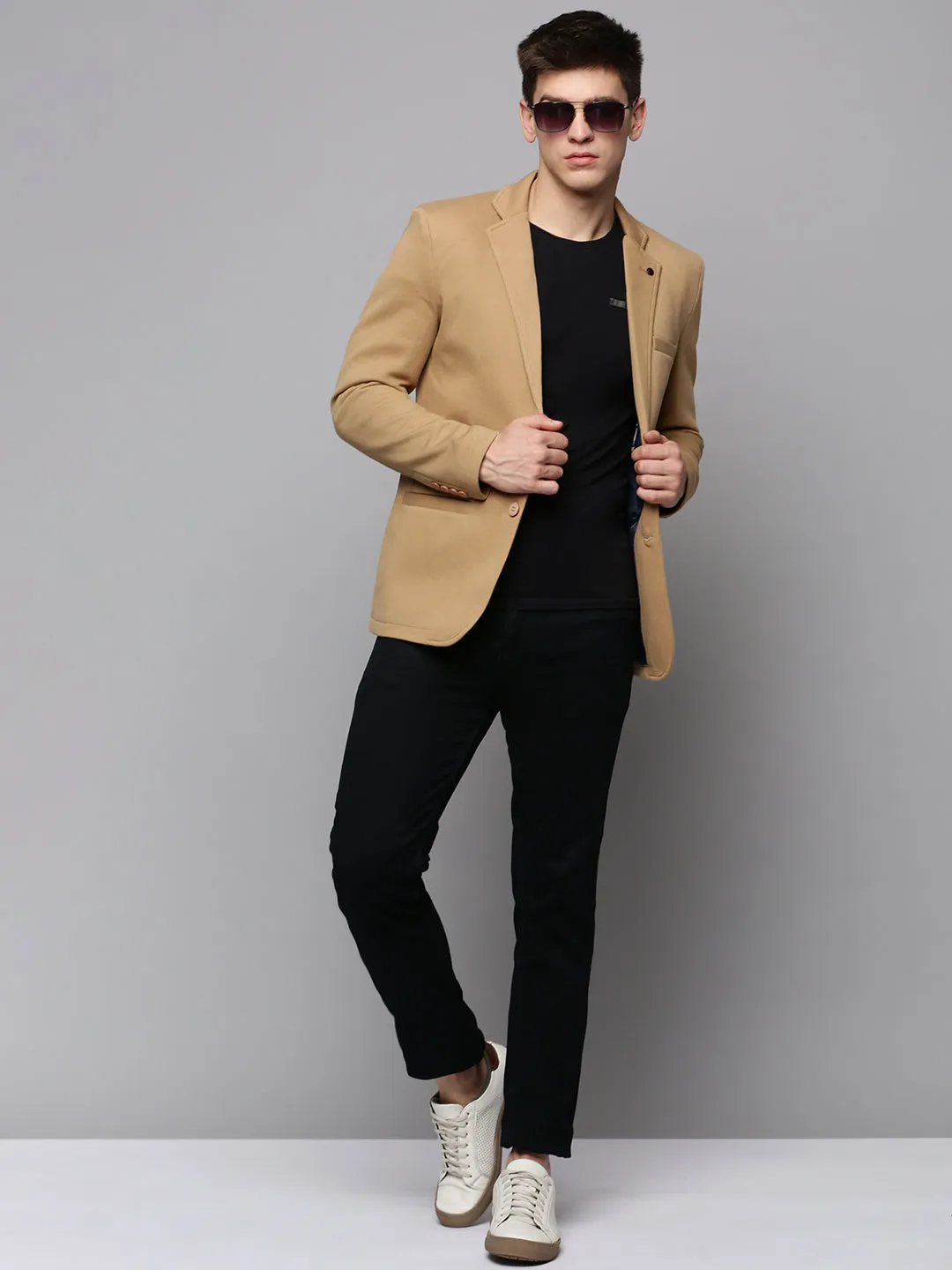 Men Beige Solid Blazer