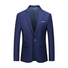 Men Solid Lapel Collar Flap Pocket Single Button Blazer