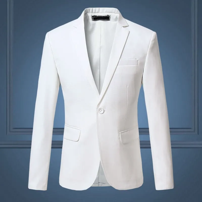 Men Solid Lapel Collar Flap Pocket Single Button Blazer