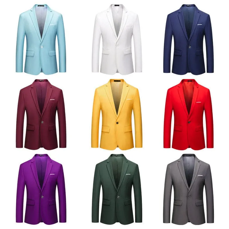 Men Solid Lapel Collar Flap Pocket Single Button Blazer