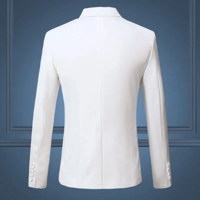 Men Solid Lapel Collar Flap Pocket Single Button Blazer