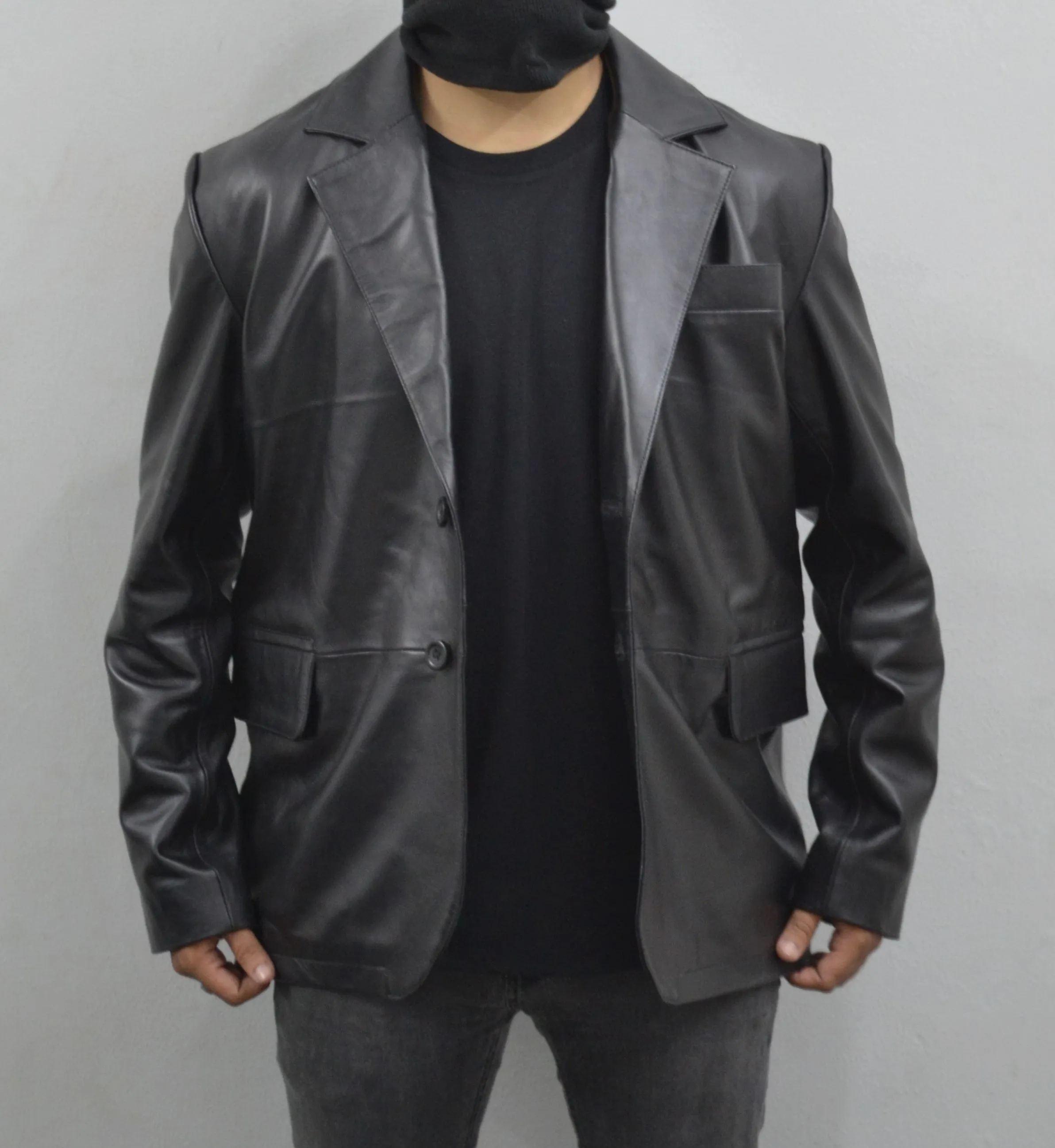 Men's Black 2 Button Casual Formal Genuine Lambskin Leather Blazer