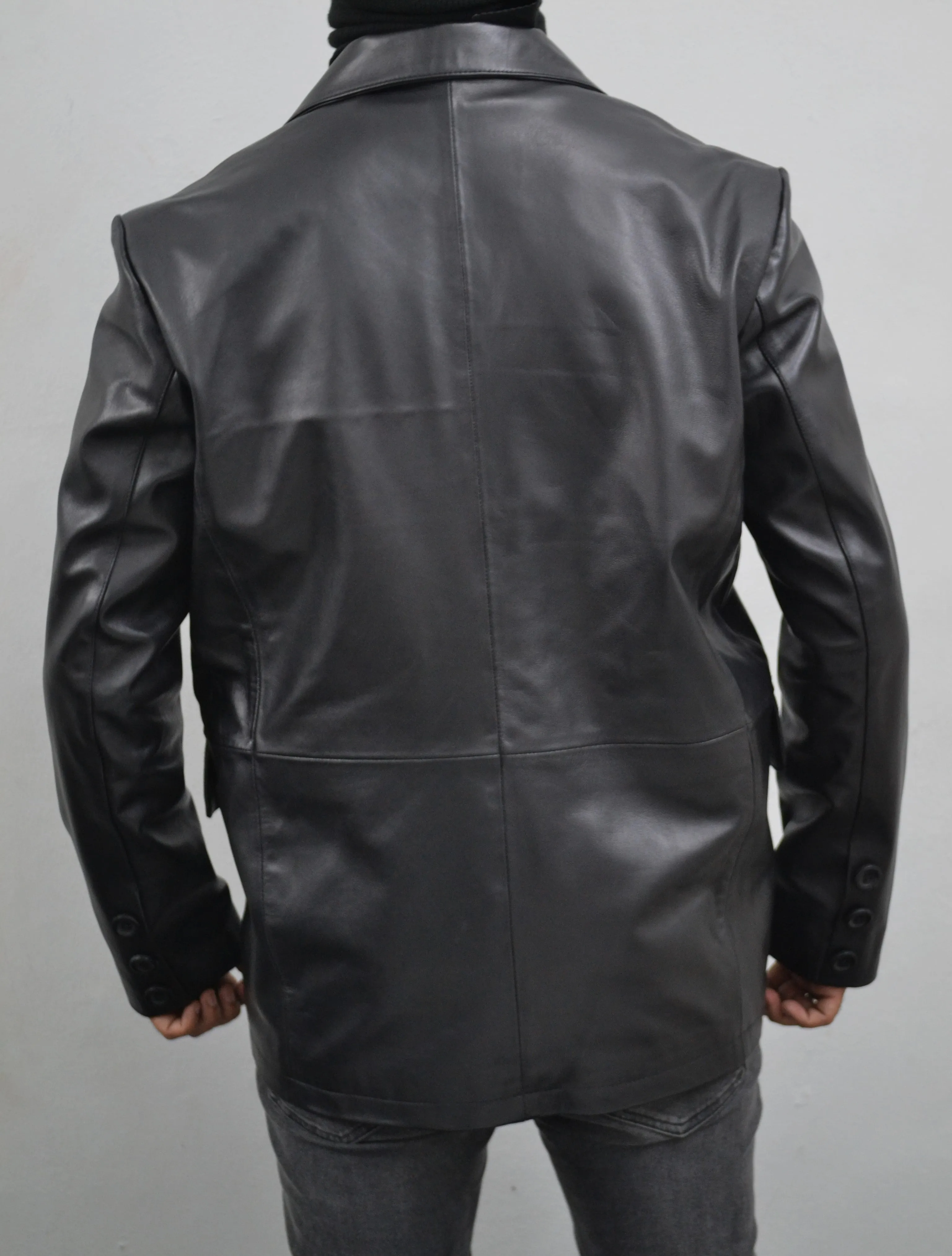 Men's Black 2 Button Casual Formal Genuine Lambskin Leather Blazer