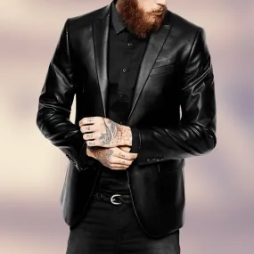 Mens Black Leather Blazer