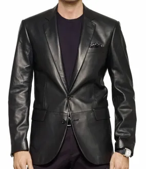 Men's Black Leather TWO BUTTON Closure Blazer TB021