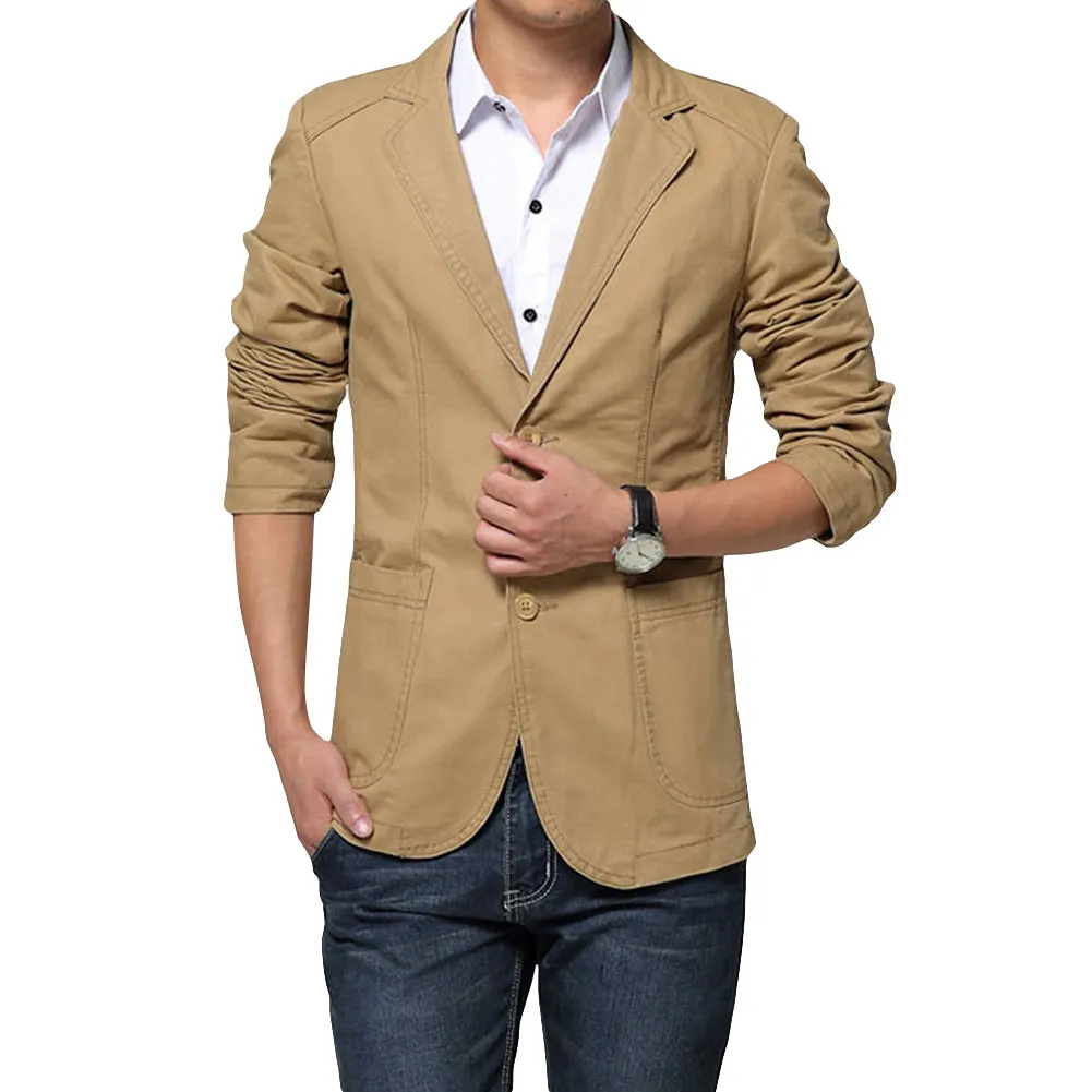 Mens Casual 2 Buttons Slim Fit Jacket Sport Coat Light Khaki