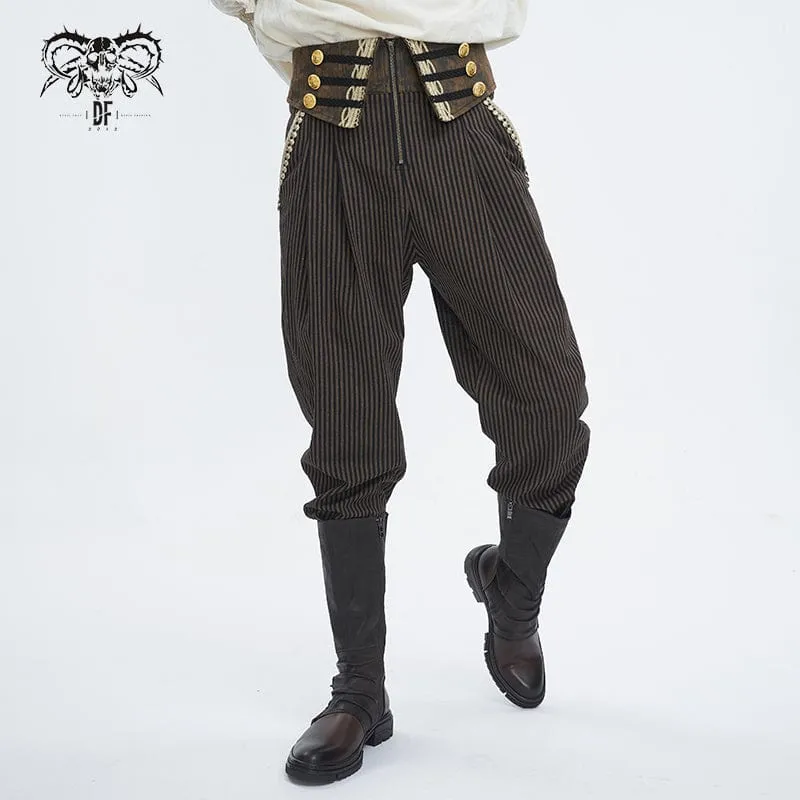 Men's Gothic Faux Leather Splice Striped Pants