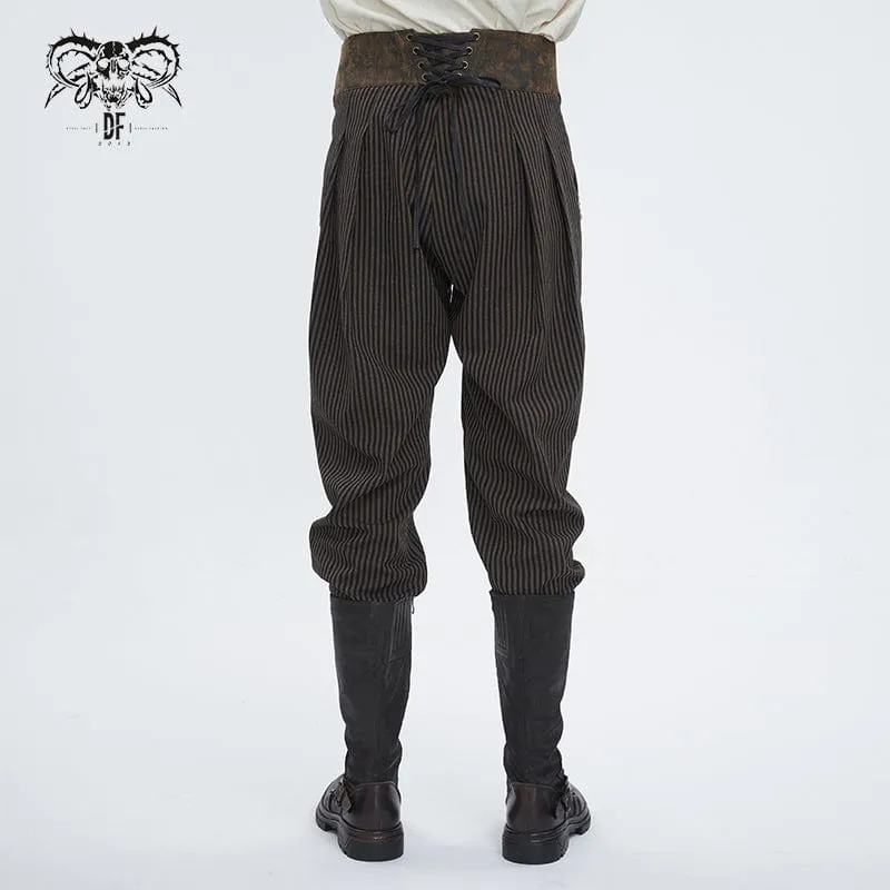 Men's Gothic Faux Leather Splice Striped Pants