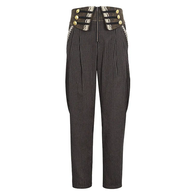 Men's Gothic Faux Leather Splice Striped Pants