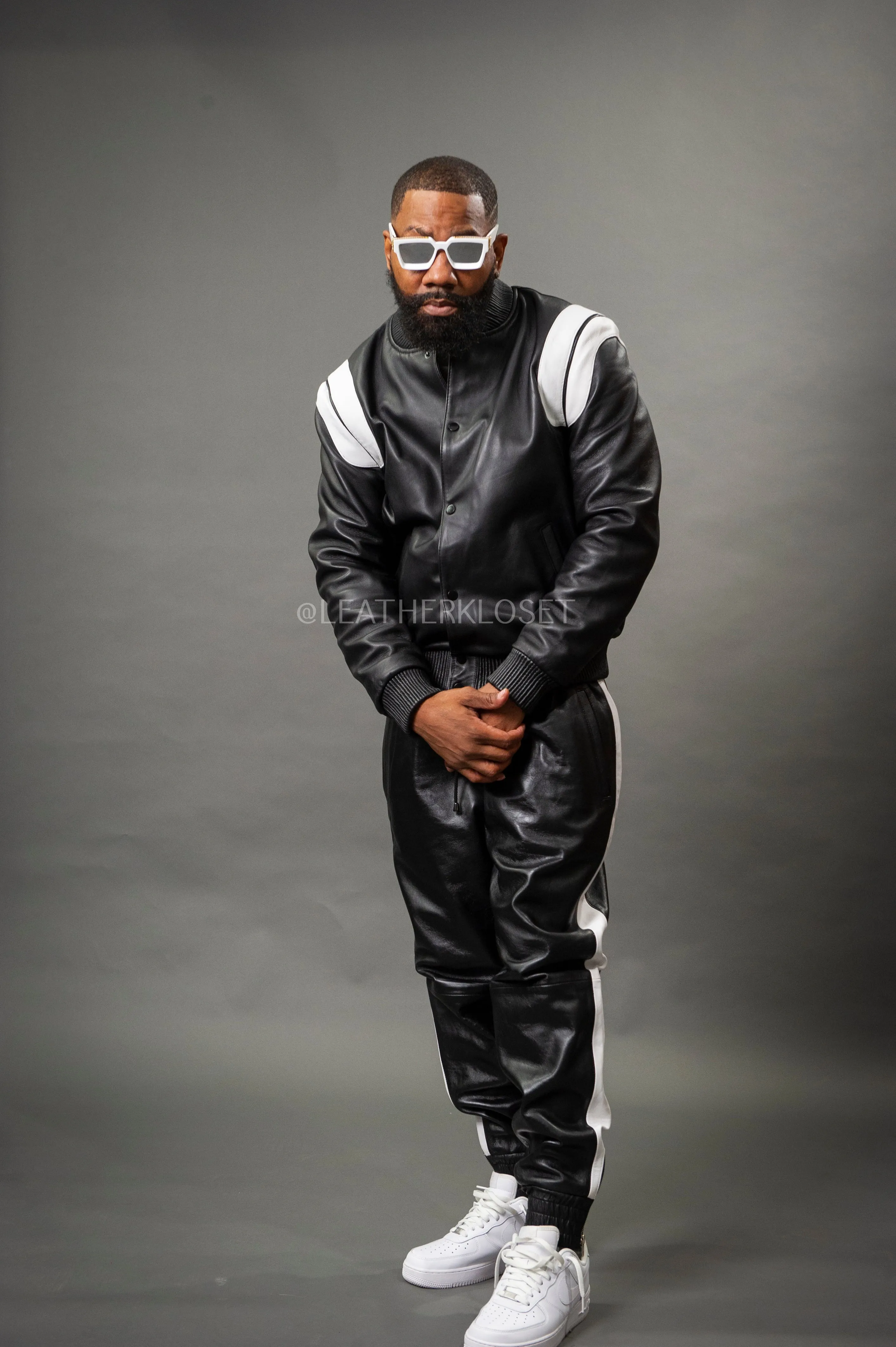 Men's Liam Leather Track Suit [Black/White]