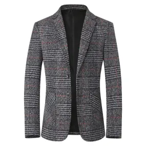 Mens Plaid Suit Casual Slim Fit Blazer