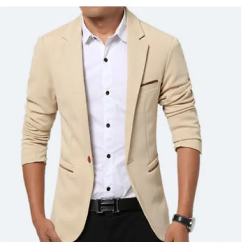 Men's Solid Lapel Collar Side Pocket Single Button Blazer