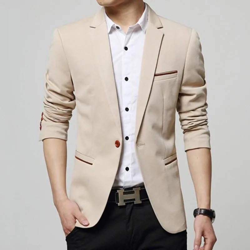 Men's Solid Lapel Collar Side Pocket Single Button Blazer