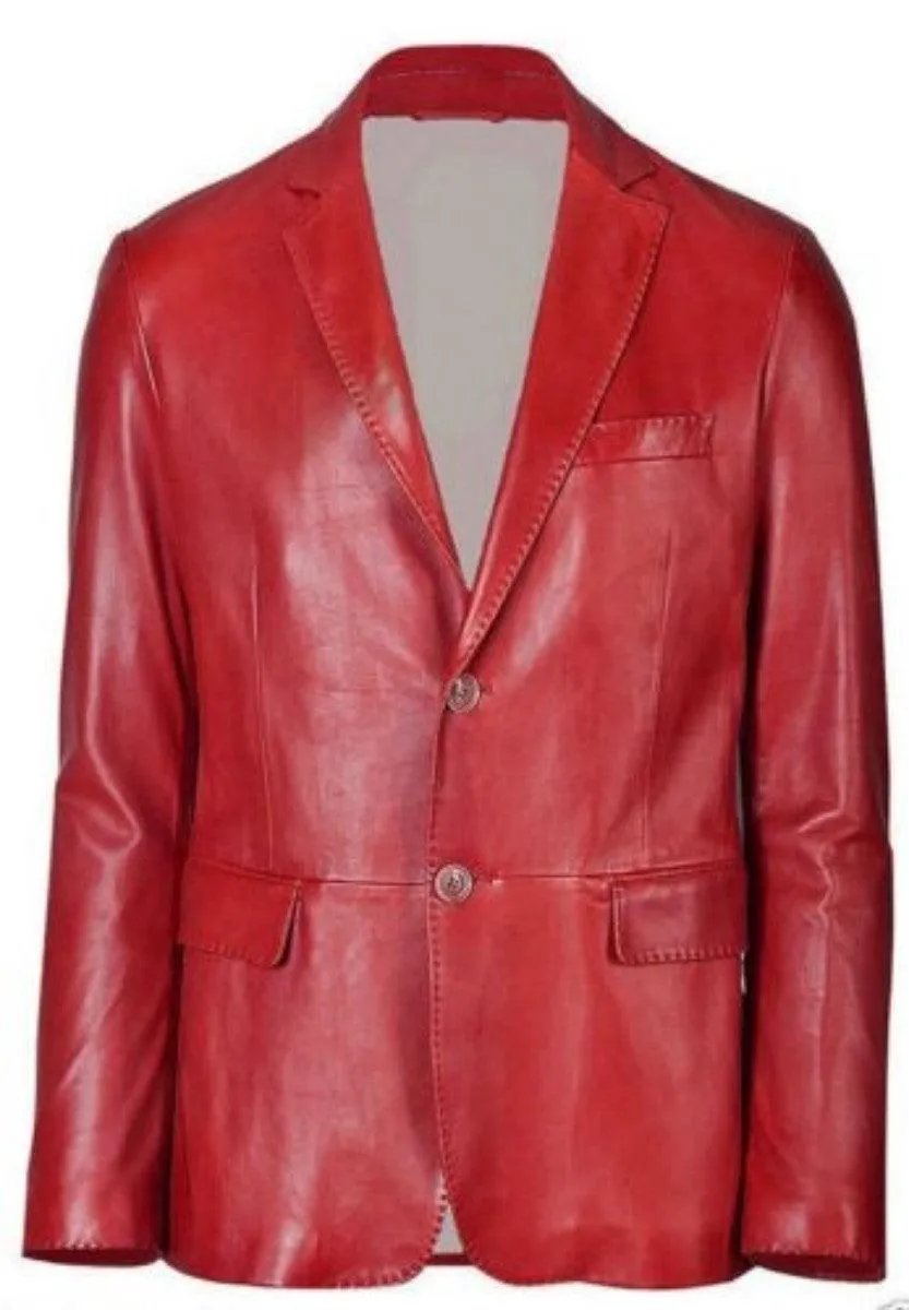 Men's TWO BUTTON Leather Blazer TB007