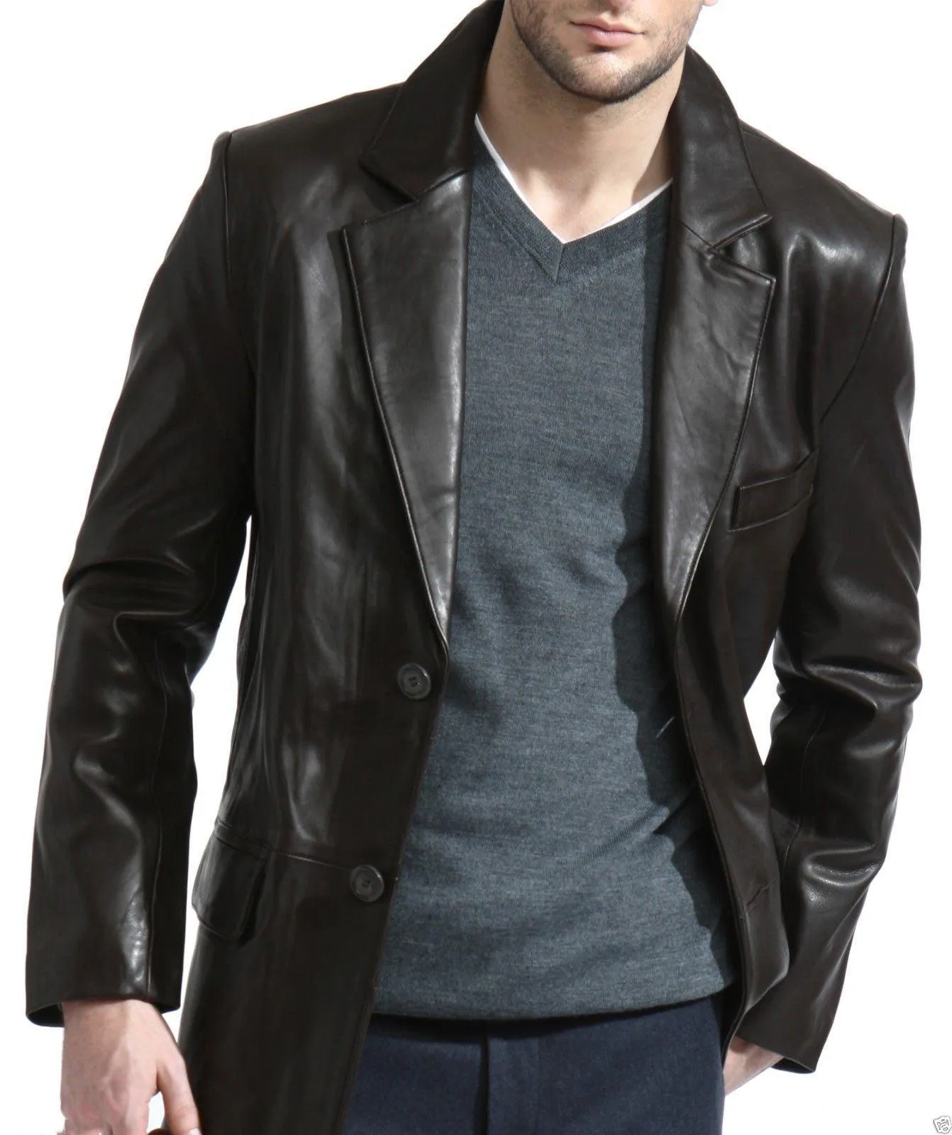 Men's TWO BUTTON Leather Blazer TB009