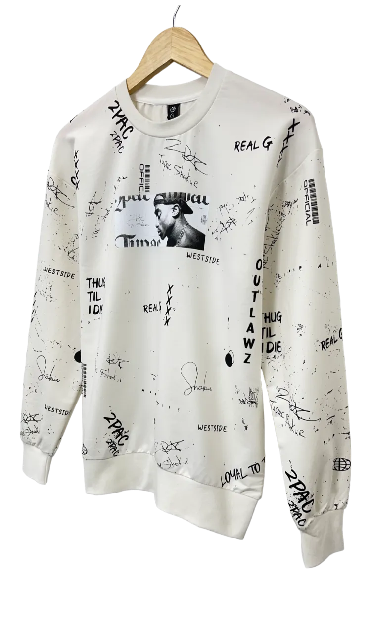 Men's White Makaveli Graphic Long Sleeves Sweatshirt Regular Fit