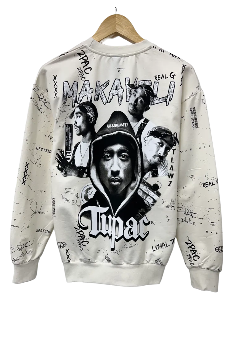 Men's White Makaveli Graphic Long Sleeves Sweatshirt Regular Fit