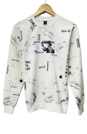 Men's White Makaveli Graphic Long Sleeves Sweatshirt Regular Fit