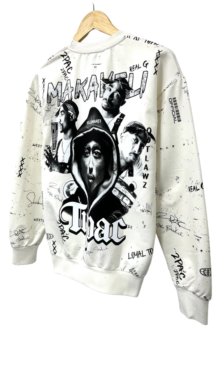 Men's White Makaveli Graphic Long Sleeves Sweatshirt Regular Fit