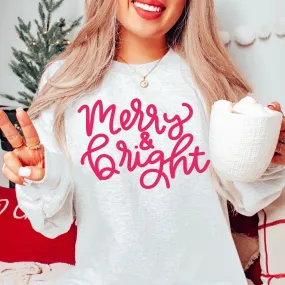 Merry & Bright Pink Script Wholesale Sweatshirt - Fast Shipping