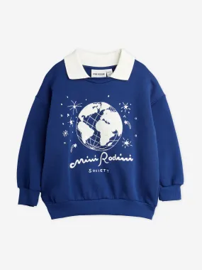 Mini Rodini Kids Society Embroidered Collar Sweatshirt in Blue