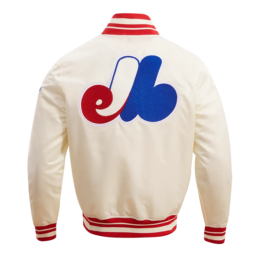 MLB MONTREAL EXPOS RETRO CLASSIC MEN'S RIB SATIN JACKET (EGGSHELL/ RED)