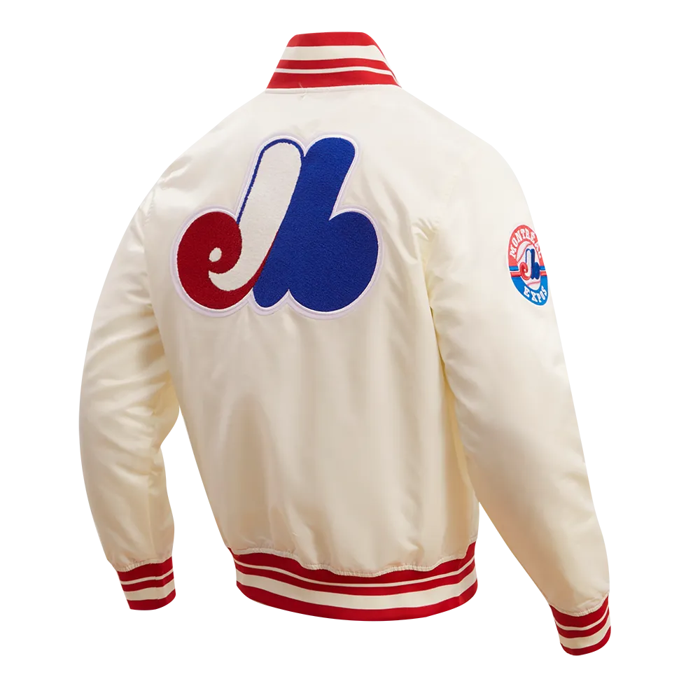 MLB MONTREAL EXPOS RETRO CLASSIC MEN'S RIB SATIN JACKET (EGGSHELL/ RED)