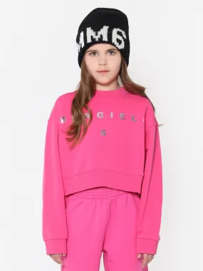 MM6 Maison Margiela Girls Cropped Logo Sweatshirt In Pink