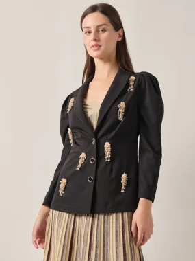 Modern Fit Beaded Applique Button Front Blazer