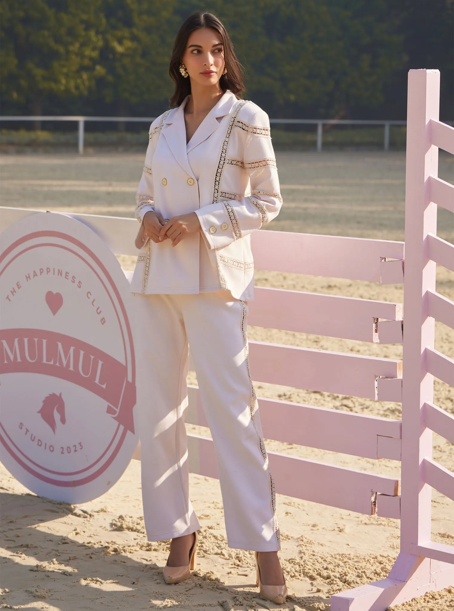 Mulmul Spacer Attica Cream Blazer with Mulmul Spacer Attica Cream Pant