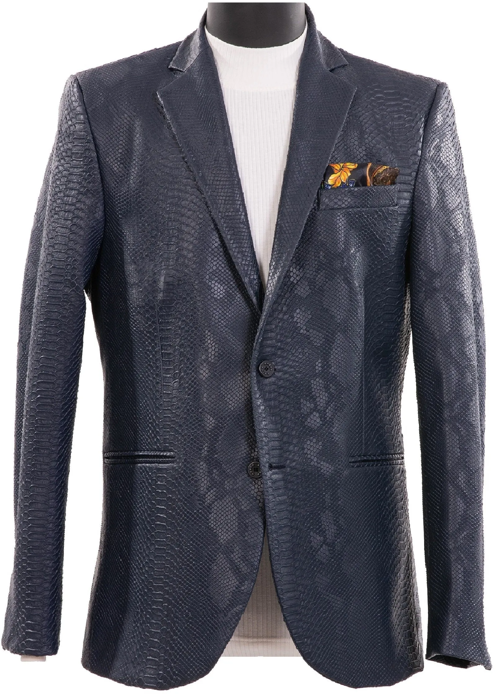 Navy Casual Faux Leather Blazer