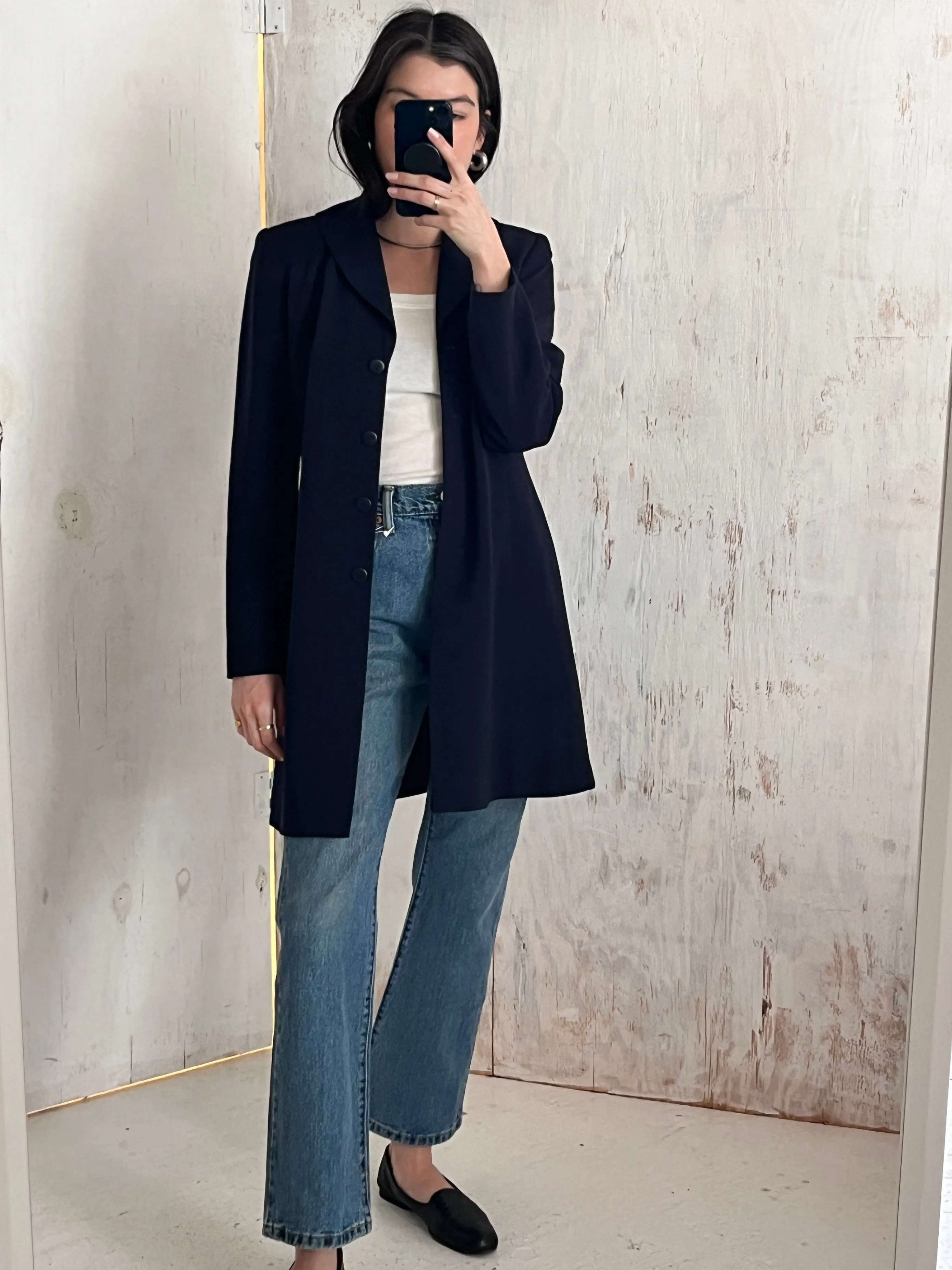 Navy Knee Length Lightweight Blazer/Jacket