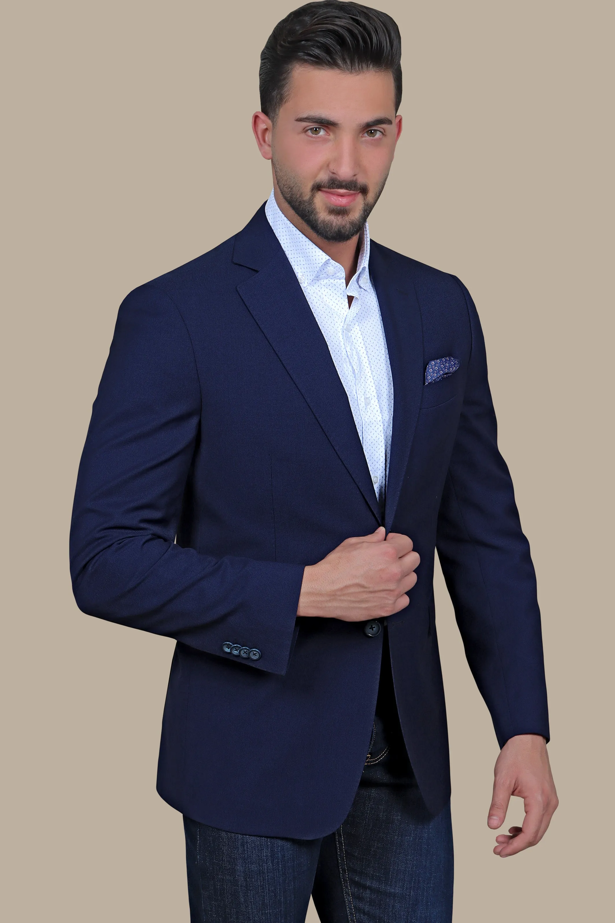 Navy Notch Lapel Regular Structure Blazer